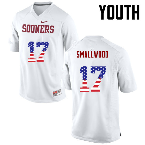 Youth Oklahoma Sooners #17 Jordan Smallwood College Football USA Flag Fashion Jerseys-White - Click Image to Close